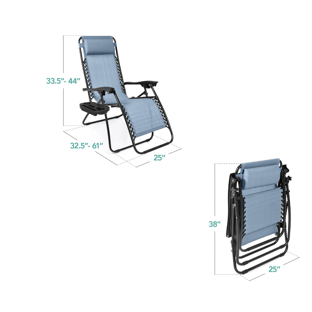 Set of 2 Adjustable Zero Gravity Patio Chair Recliners w/ Cup Holders