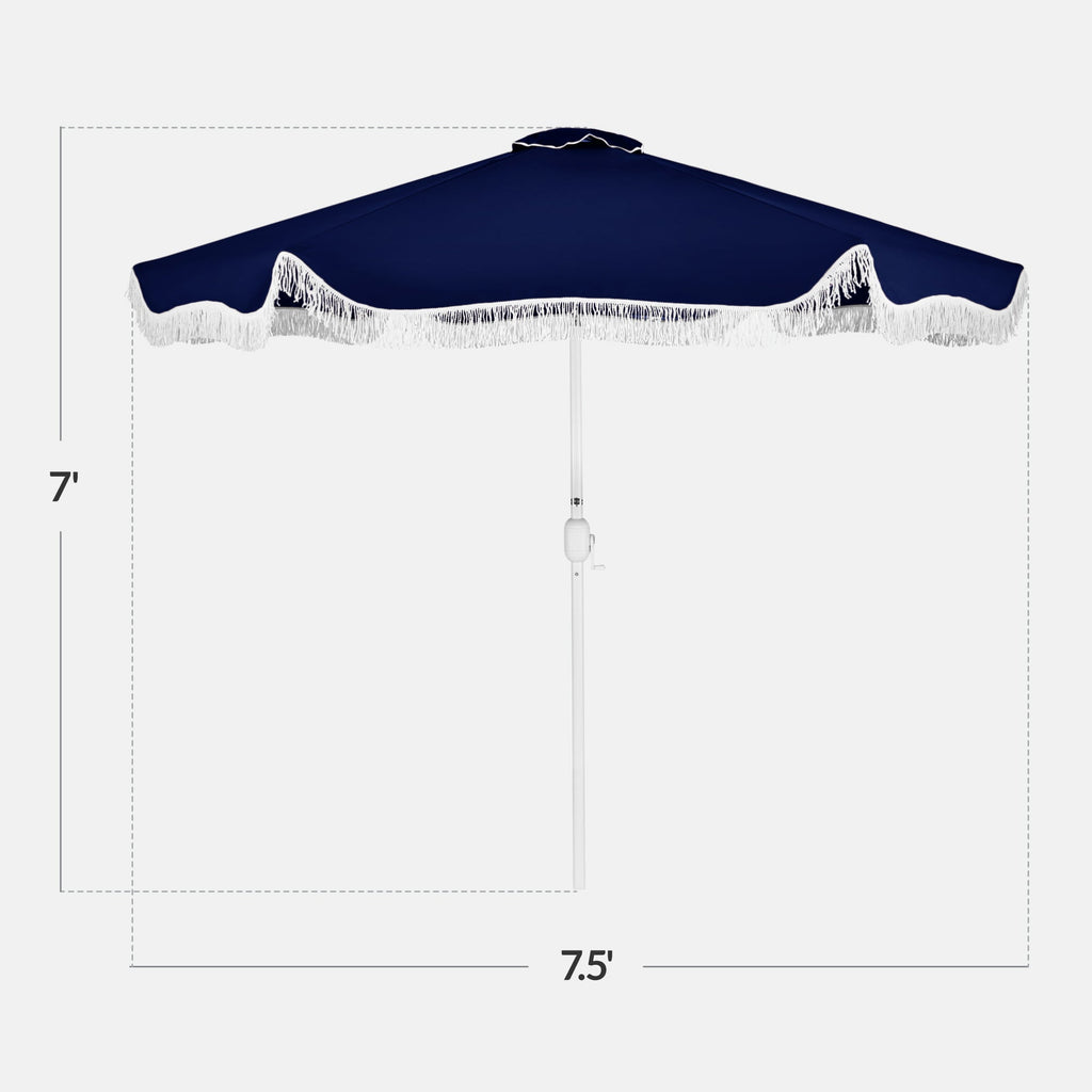 7.5ft Boho Fringe Umbrella  Tilt, UPF50+, Steel Pole