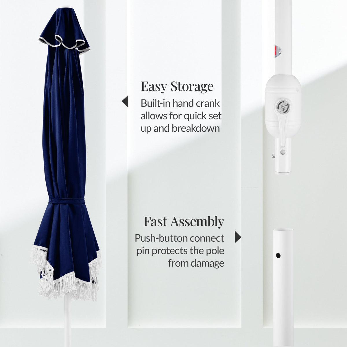 7.5ft Boho Fringe Umbrella  Tilt, UPF50+, Steel Pole