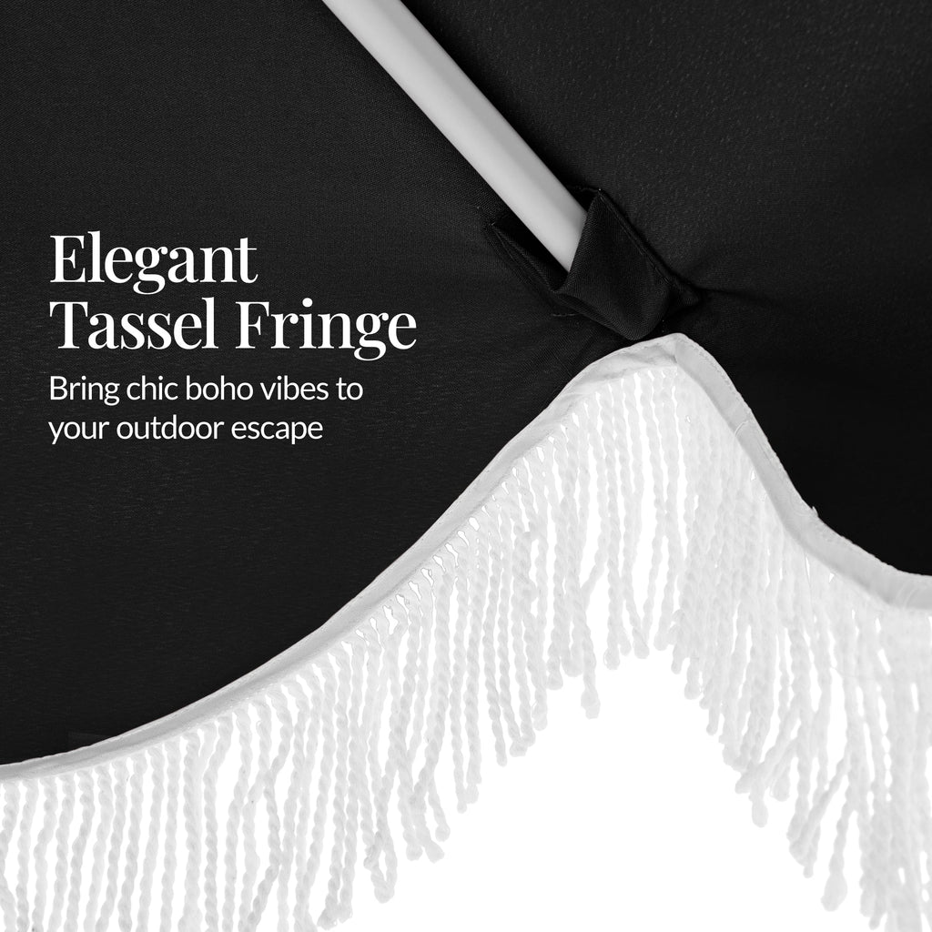 7.5ft Boho Fringe Umbrella  Tilt, UPF50+, Steel Pole