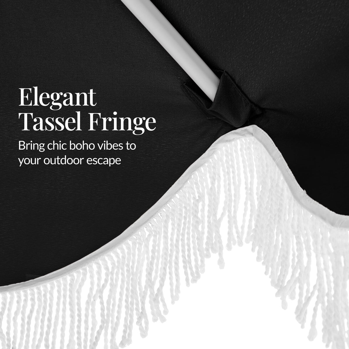 7.5ft Boho Fringe Umbrella  Tilt, UPF50+, Steel Pole