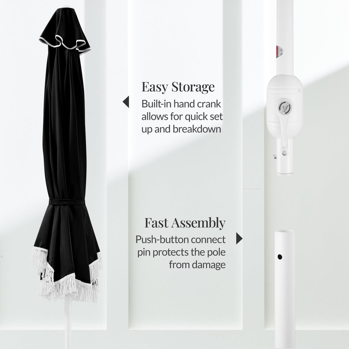 7.5ft Boho Fringe Umbrella  Tilt, UPF50+, Steel Pole