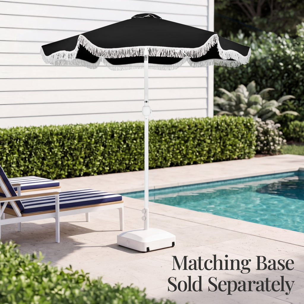 7.5ft Boho Fringe Umbrella  Tilt, UPF50+, Steel Pole