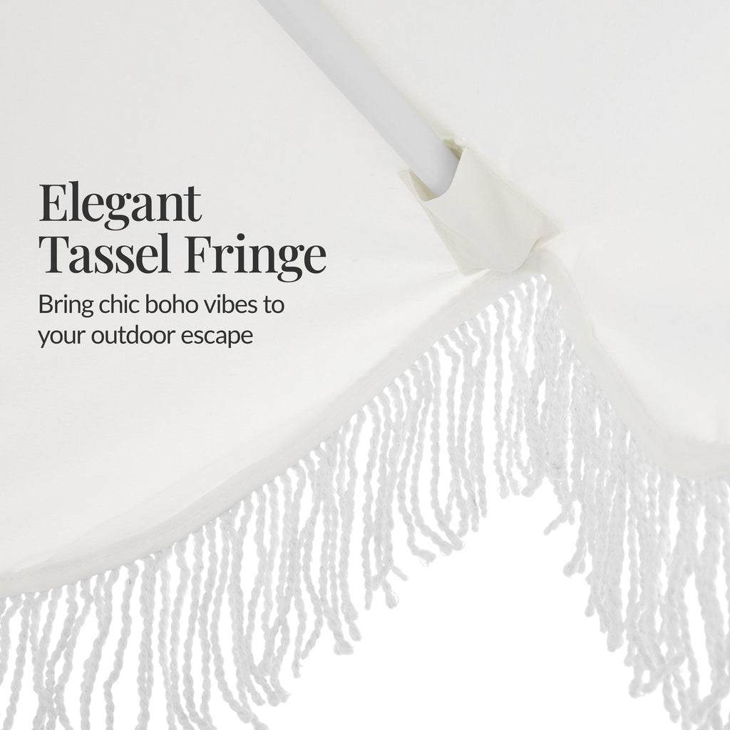 7.5ft Boho Fringe Umbrella  Tilt, UPF50+, Steel Pole