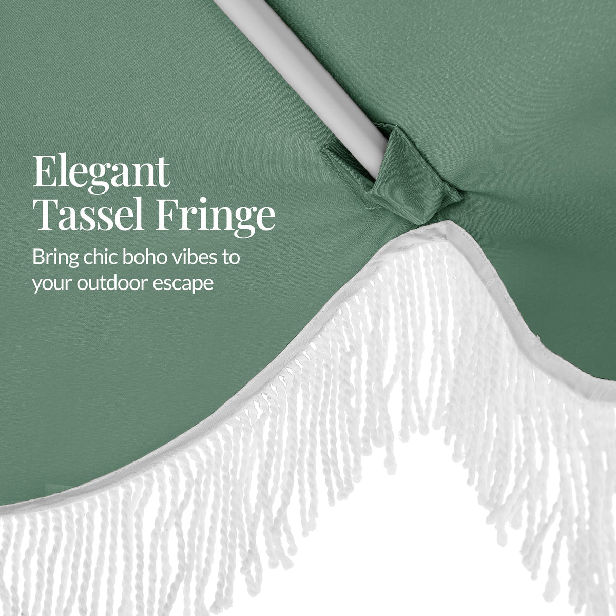 7.5ft Boho Fringe Umbrella  Tilt, UPF50+, Steel Pole