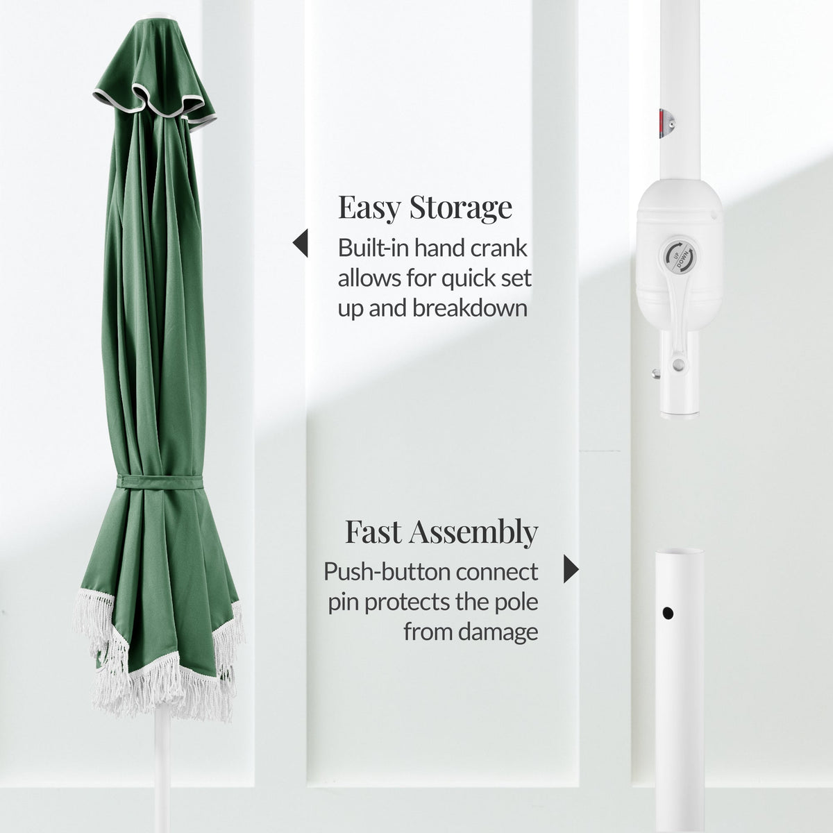 7.5ft Boho Fringe Umbrella  Tilt, UPF50+, Steel Pole
