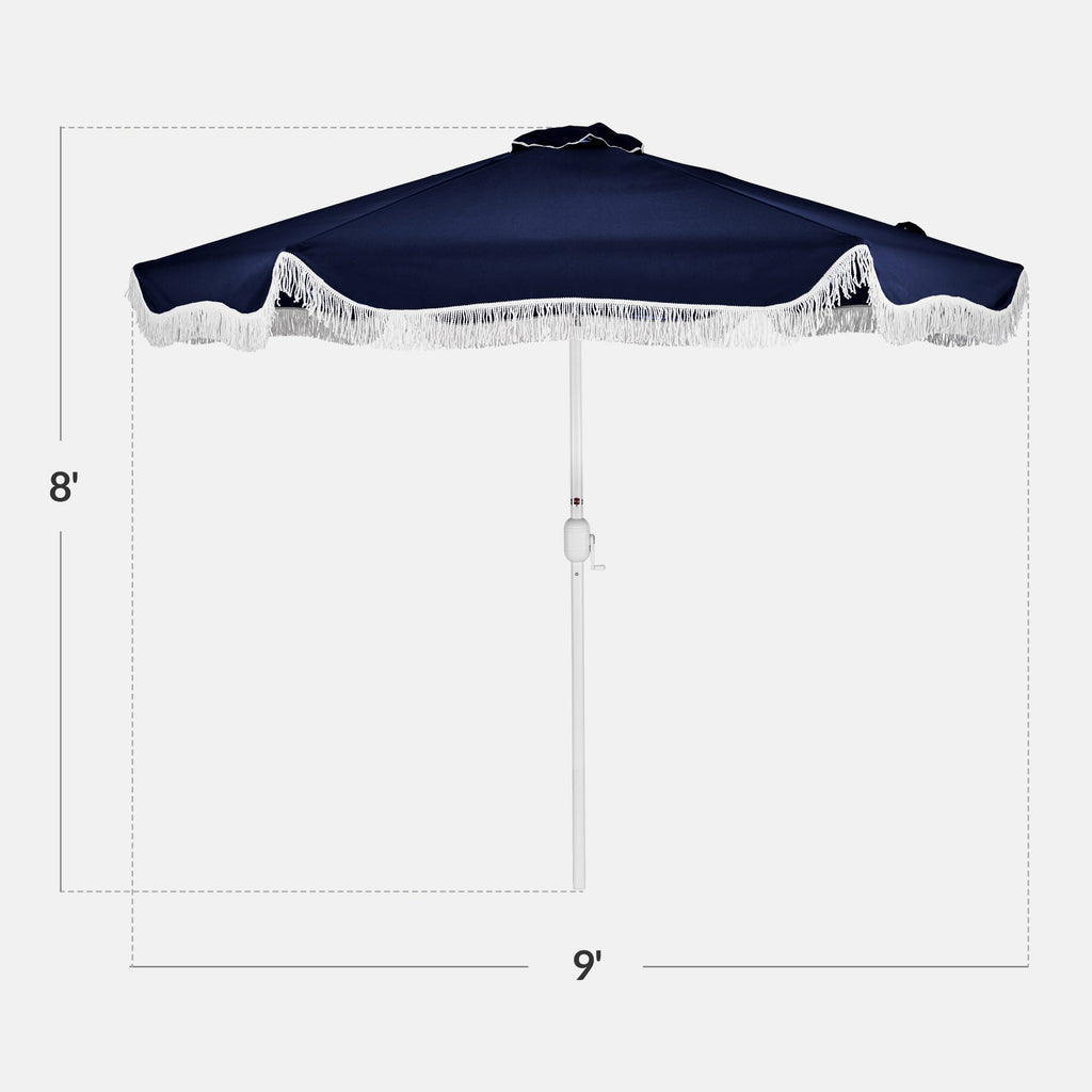 9ft Boho Fringe Umbrella  Tilt, UPF50+, Steel Pole