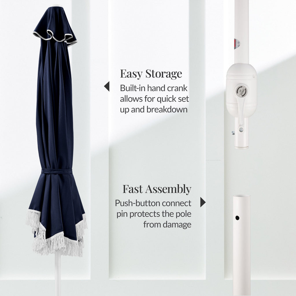 9ft Boho Fringe Umbrella  Tilt, UPF50+, Steel Pole