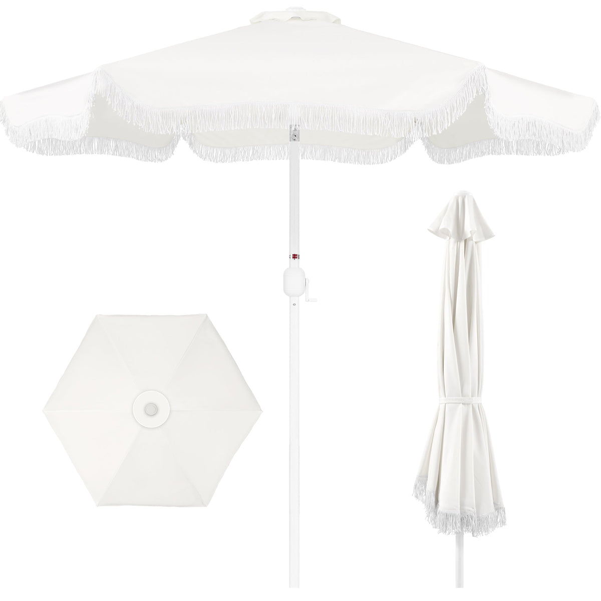 9ft Boho Fringe Umbrella  Tilt, UPF50+, Steel Pole