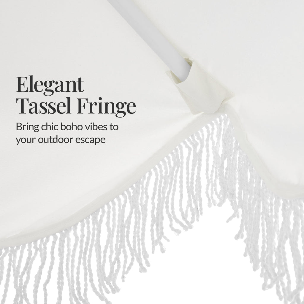 9ft Boho Fringe Umbrella  Tilt, UPF50+, Steel Pole
