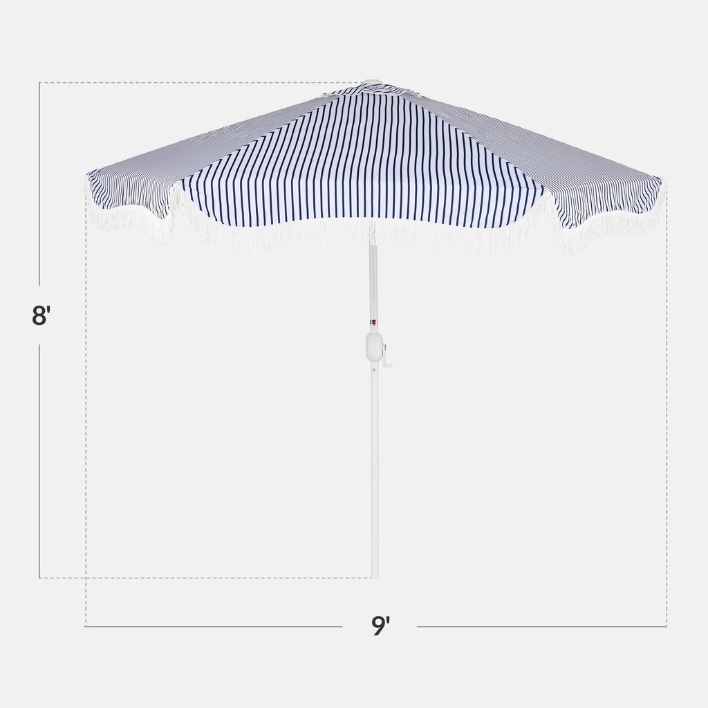 9ft Boho Fringe Umbrella  Tilt, UPF50+, Steel Pole
