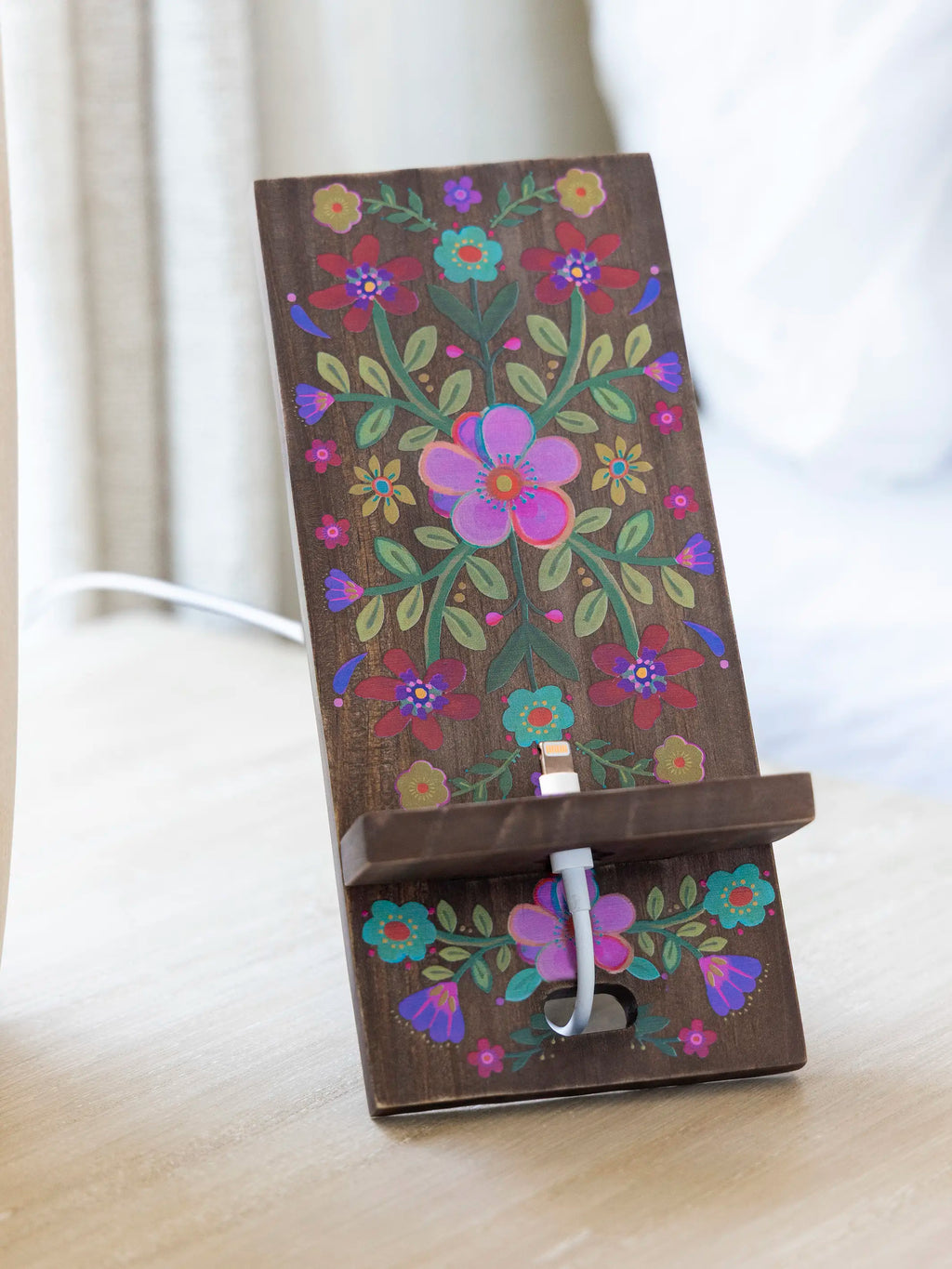 Wooden Phone Stand - Cocoa Folk Flower