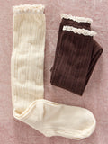 Pointelle Knee High Socks, Set of 2 - Cream & Brown