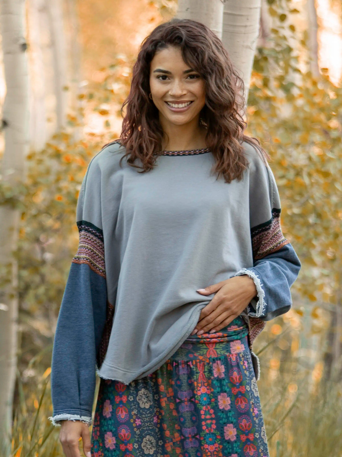 Knit Trim Sweatshirt - Dove Grey