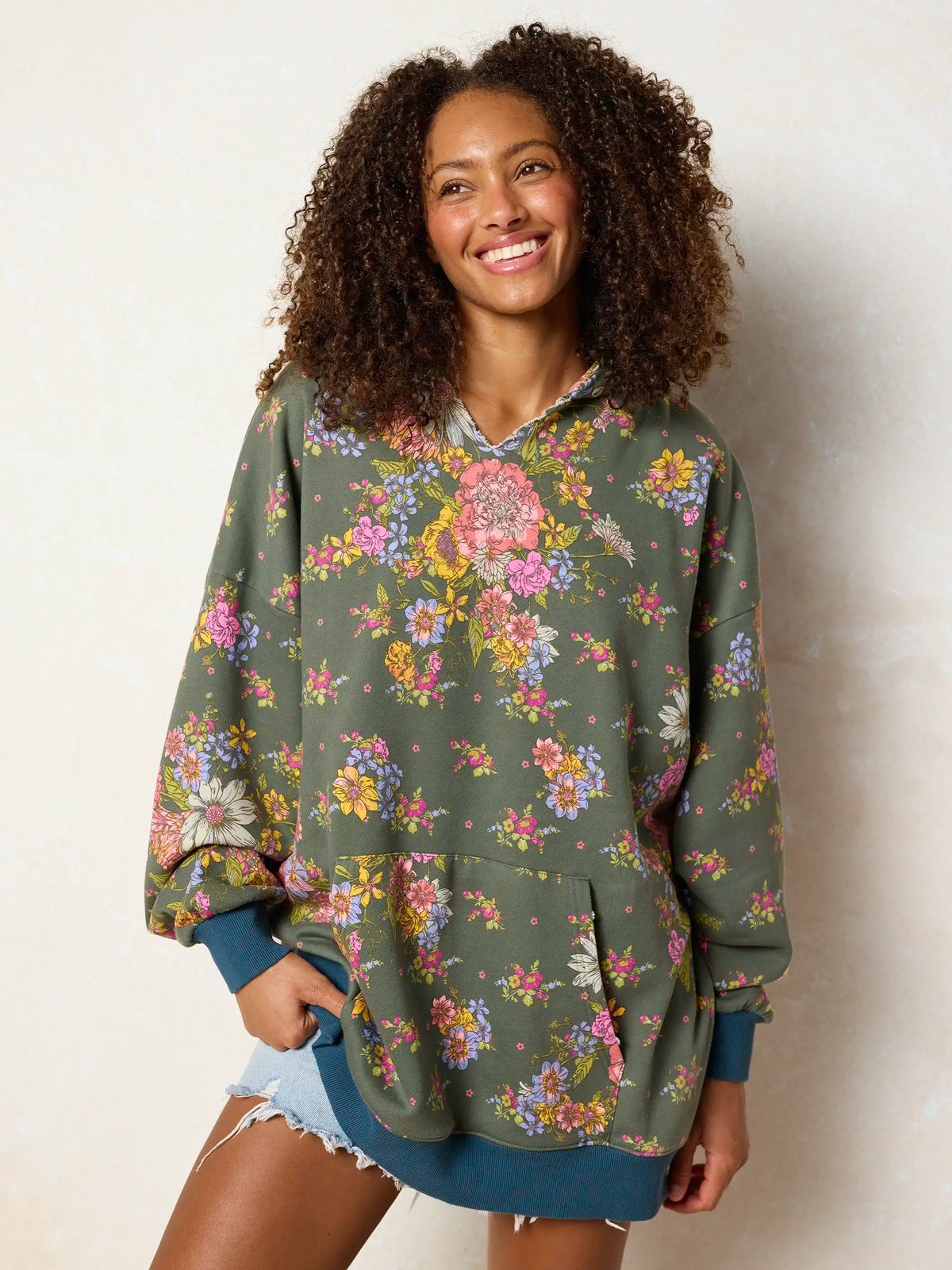 Oversized Printed Hoodie - English Garden Charcoal