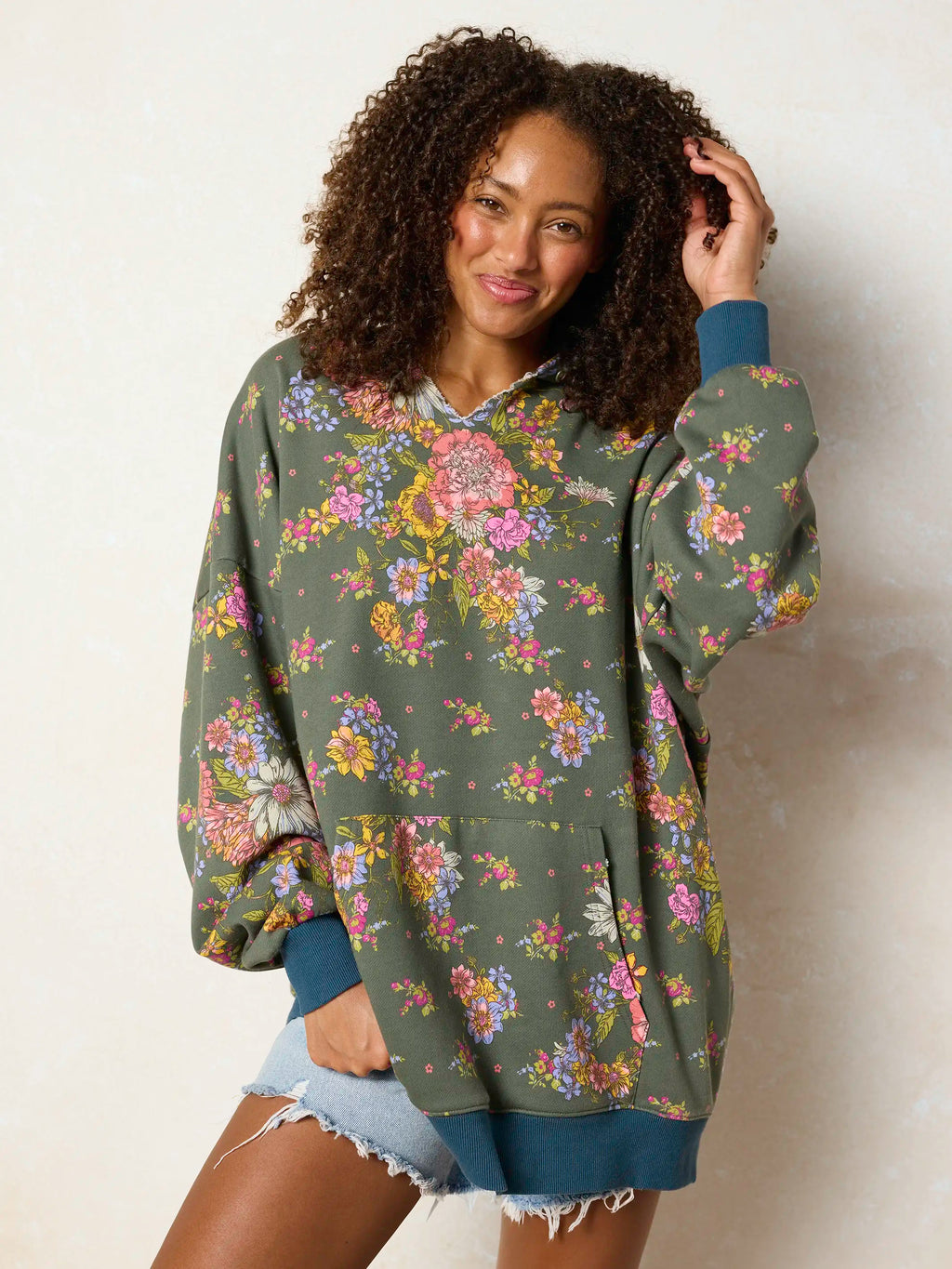 Oversized Printed Hoodie - English Garden Charcoal