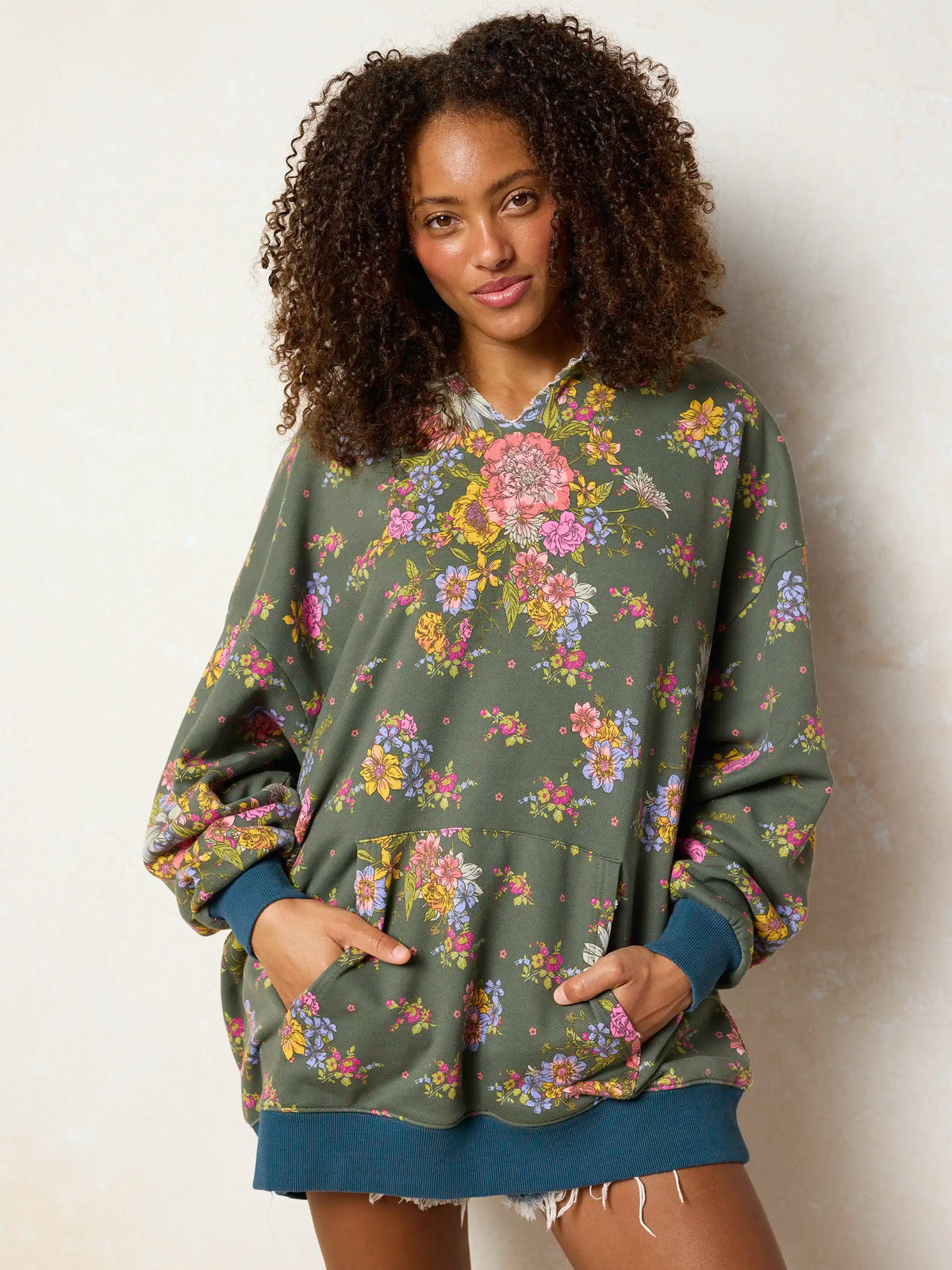 Oversized Printed Hoodie - English Garden Charcoal