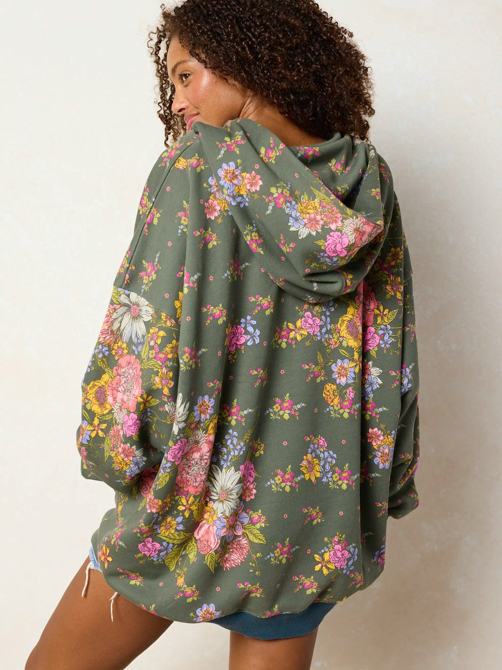 Oversized Printed Hoodie - English Garden Charcoal