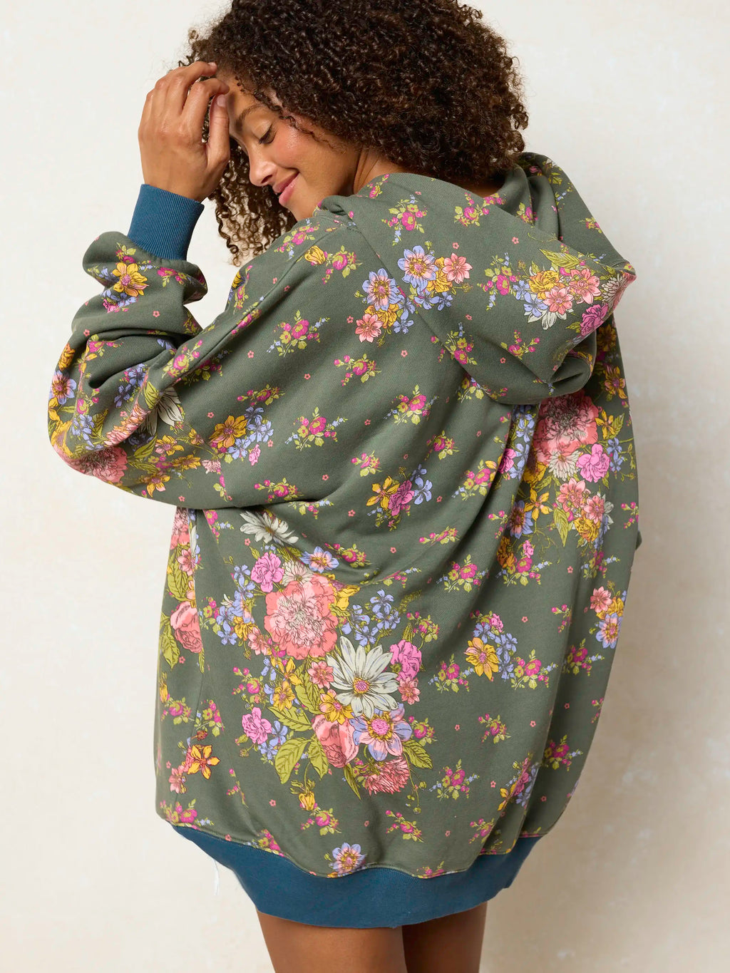 Oversized Printed Hoodie - English Garden Charcoal