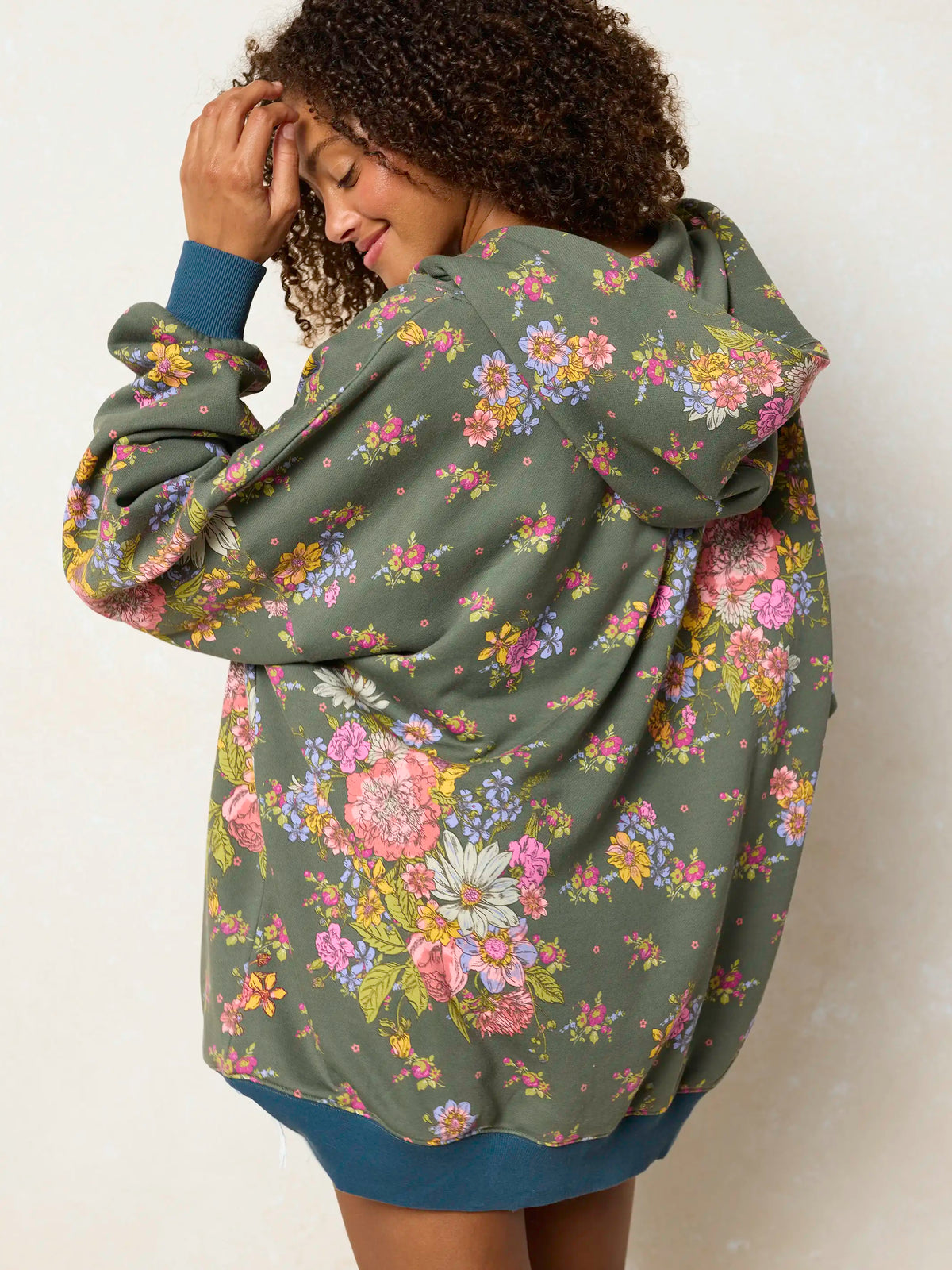 Oversized Printed Hoodie - English Garden Charcoal