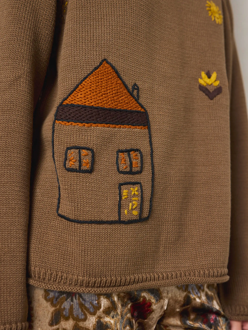 Easy Embroidered Raglan Cotton Sweater - Brown Cabin