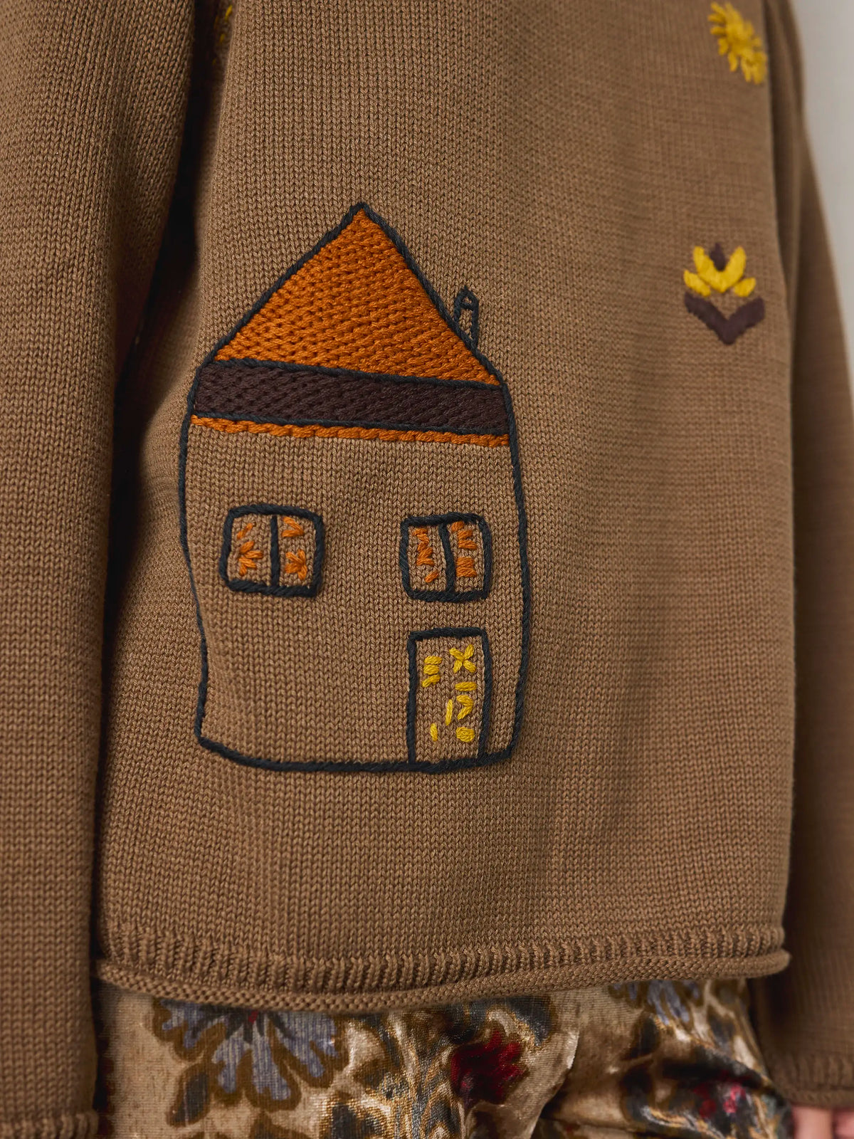 Easy Embroidered Raglan Cotton Sweater - Brown Cabin