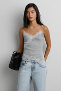 RIBBED ASYMMETRICAL LACE TRIM TANK TOP