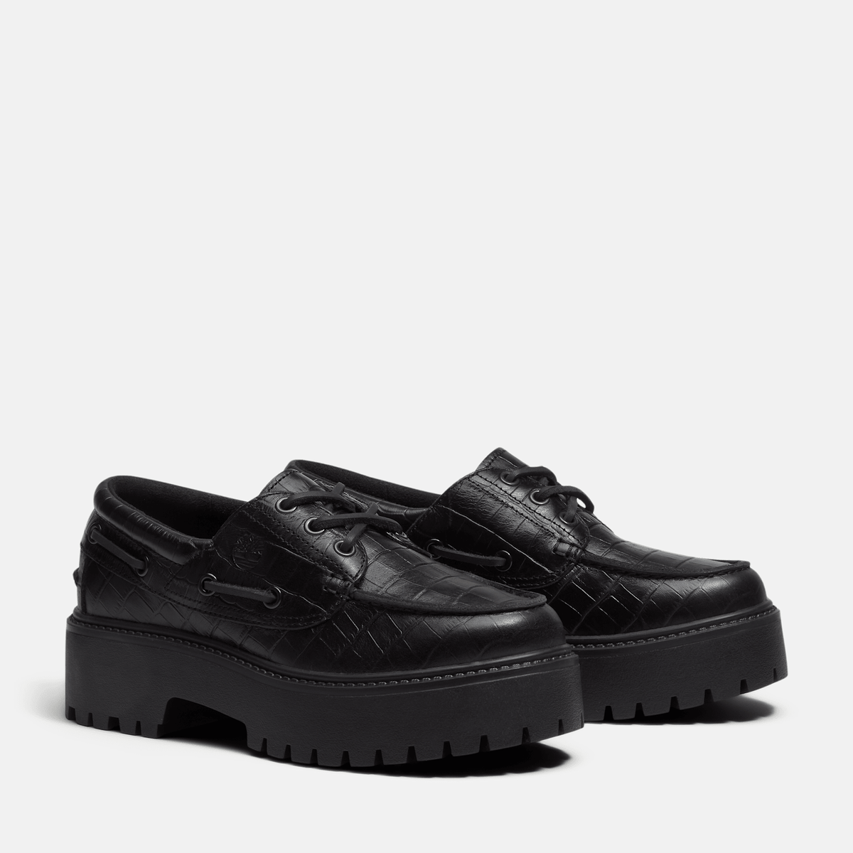 Womens Stone Street Platform Boat Shoe TBL Black FullGrain Croc ALT4