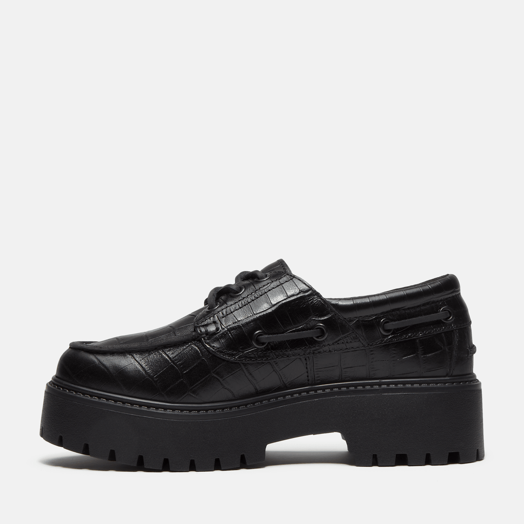 Womens Stone Street Platform Boat Shoe TBL Black FullGrain Croc ALT6
