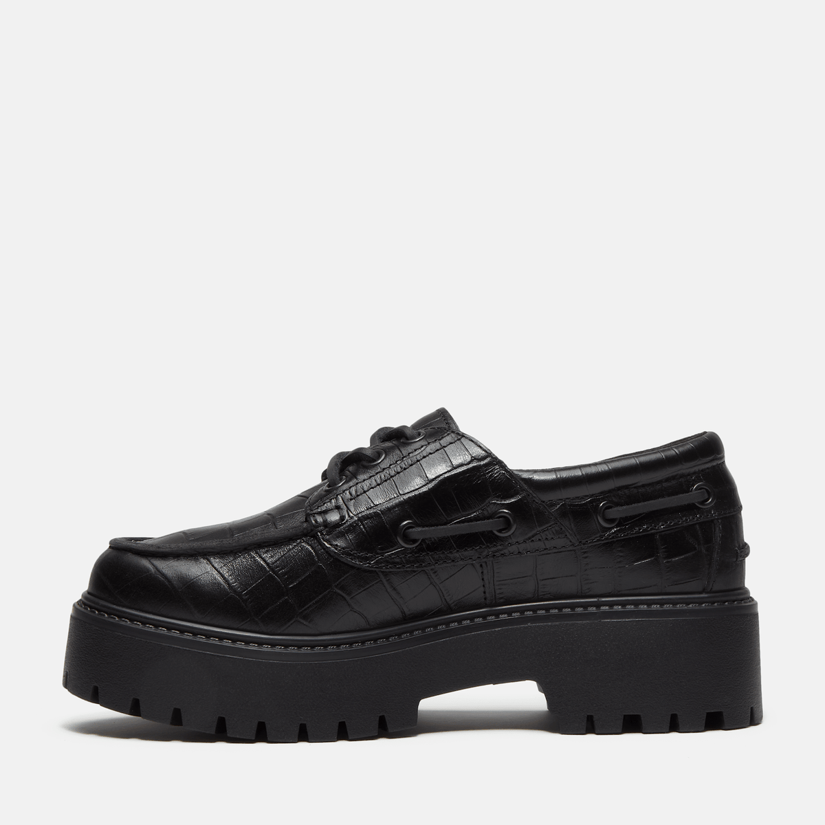 Womens Stone Street Platform Boat Shoe TBL Black FullGrain Croc ALT6