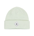 A women’s Label Beanie by DC Shoes in a light mint green knit, designed with a folded brim and cuff, and featuring a small square DC Shoes logo patch at the center front.