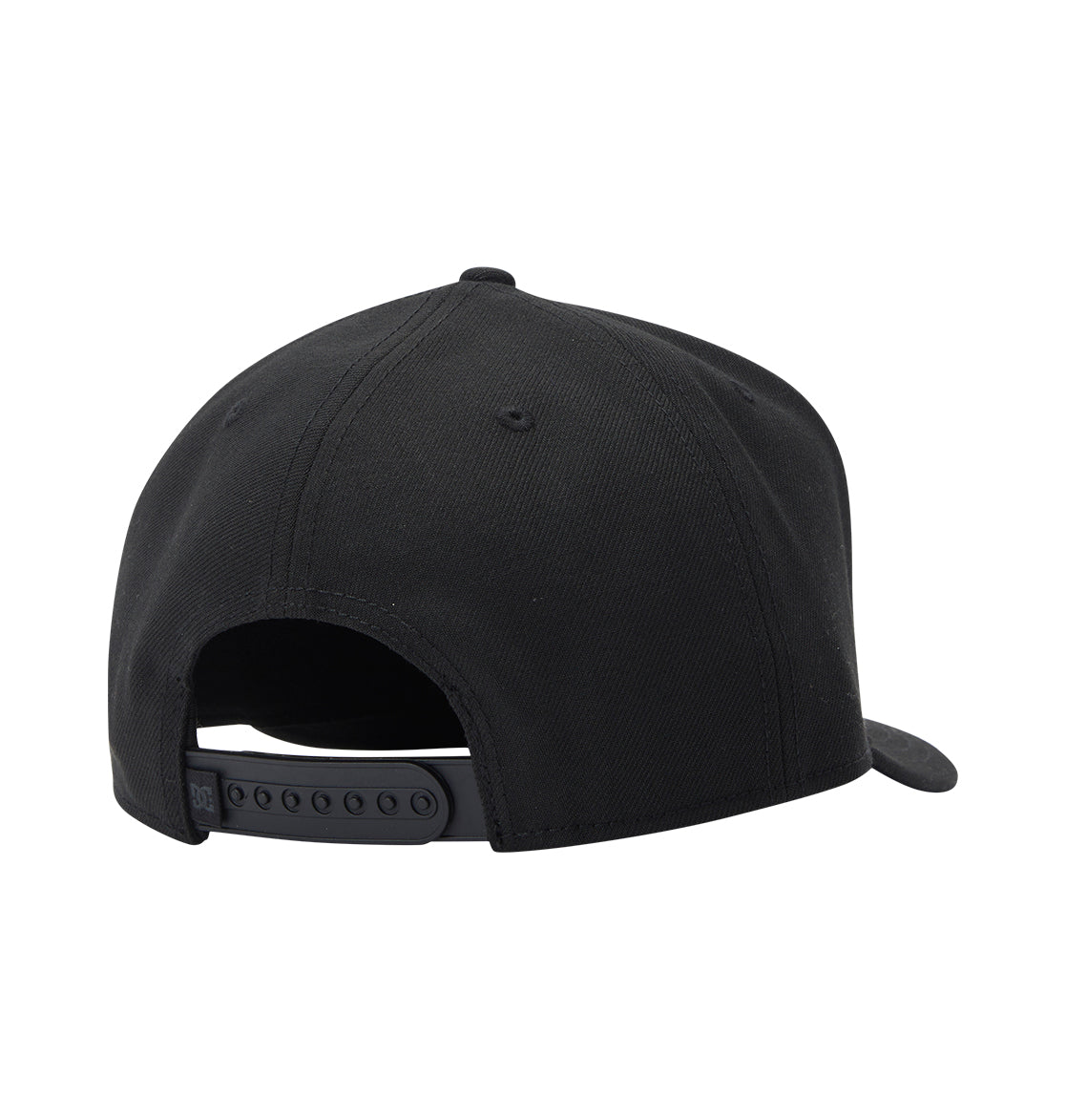 The DC Shoes DC Empire Snapback is a black baseball cap with a curved brim and adjustable plastic snapback closure, shown from the back against a white background.