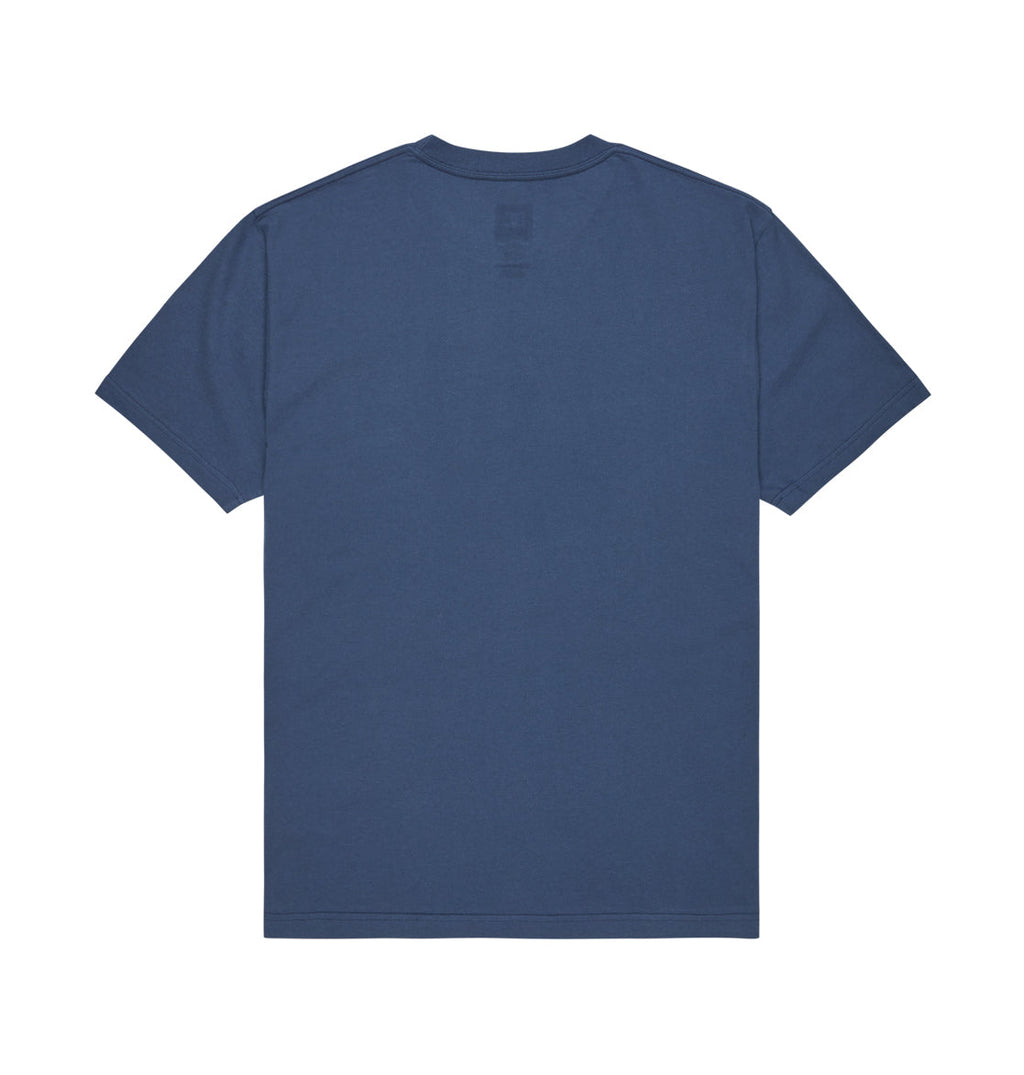 The Men's DC Star Tee by DC Shoes features a relaxed fit and short sleeves in solid navy blue, shown from the back against a white background—ideal for pairing with your favorite graphic skate tee or layering under DC artwork pieces.