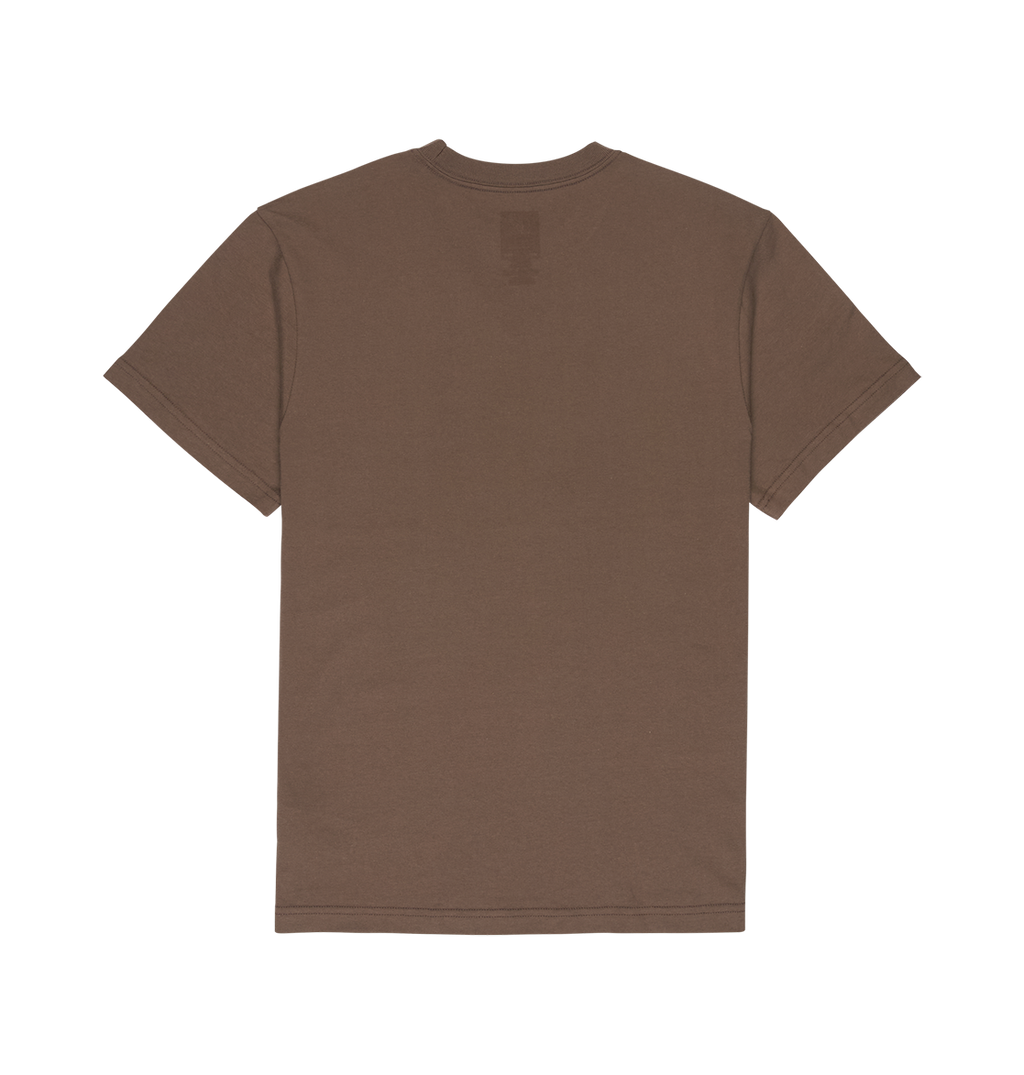 The Men's DC Star Tee by DC Shoes is a relaxed fit brown short-sleeve t-shirt shown laid flat from the back on a white background.
