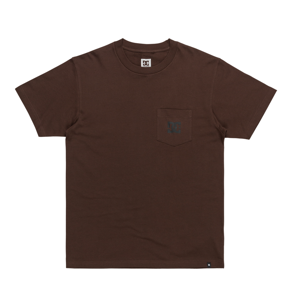 The Men's DC Star Pocket Tee by DC Shoes is a relaxed fit brown cotton t-shirt with short sleeves, a chest pocket, and a small DC logo on the pocket, shown against a white background.