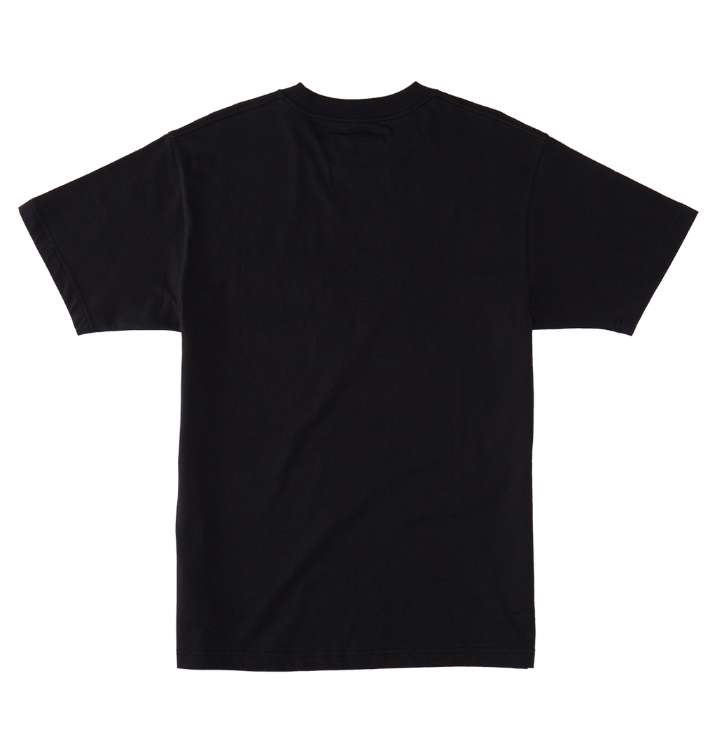 The Men's DC Star Pocket Tee by DC Shoes is a black short-sleeve cotton t-shirt with a relaxed fit, shown flat from the back on a white background for casual comfort and style.