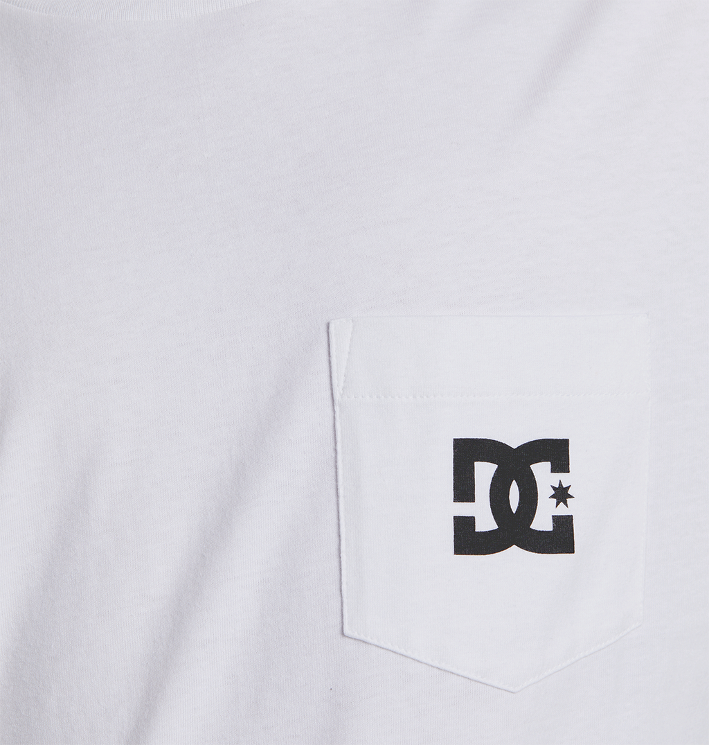 Men's DC Star Pocket Tee by DC Shoes in soft white cotton, featuring a small chest pocket with a printed black DC logo and star.