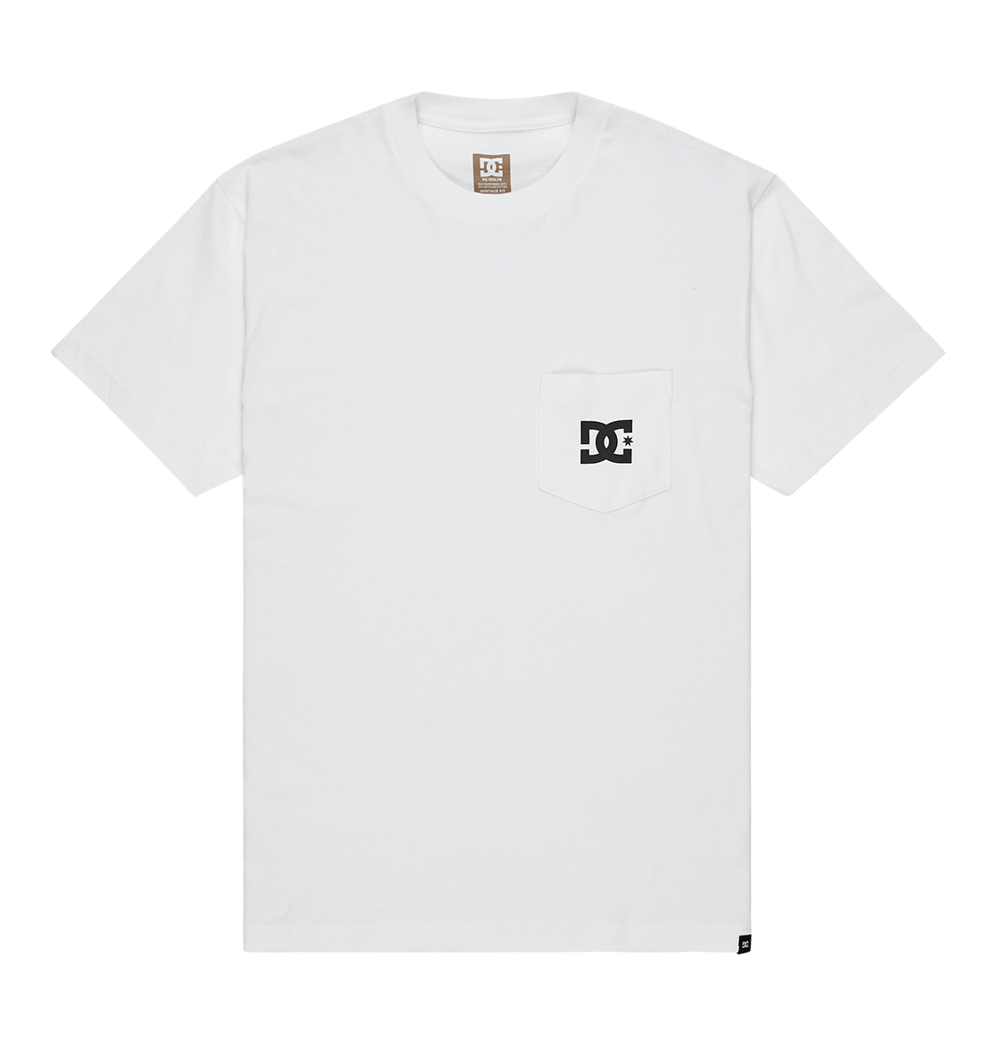 The Men's DC Star Pocket Tee by DC Shoes is a soft cotton white short-sleeve skate shirt with a chest pocket featuring the black and white DC Shoes logo, displayed flat on a white background.