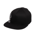 The Men's DC Omega 2 Cap by DC Shoes is a black skate snapback with a flat brim, shown angled on a white background. Part of the white embroidered DC branding appears on the front left side.