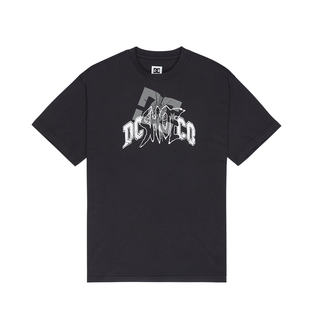 Men's DC Speratic Tee by DC Shoes features a bold white, stylized "DC SHOE CO" graphic across the chest, set over a faint, overlapping DC logo in the background. The heritage-inspired artwork adds an authentic touch to this classic graphic skate t-shirt.