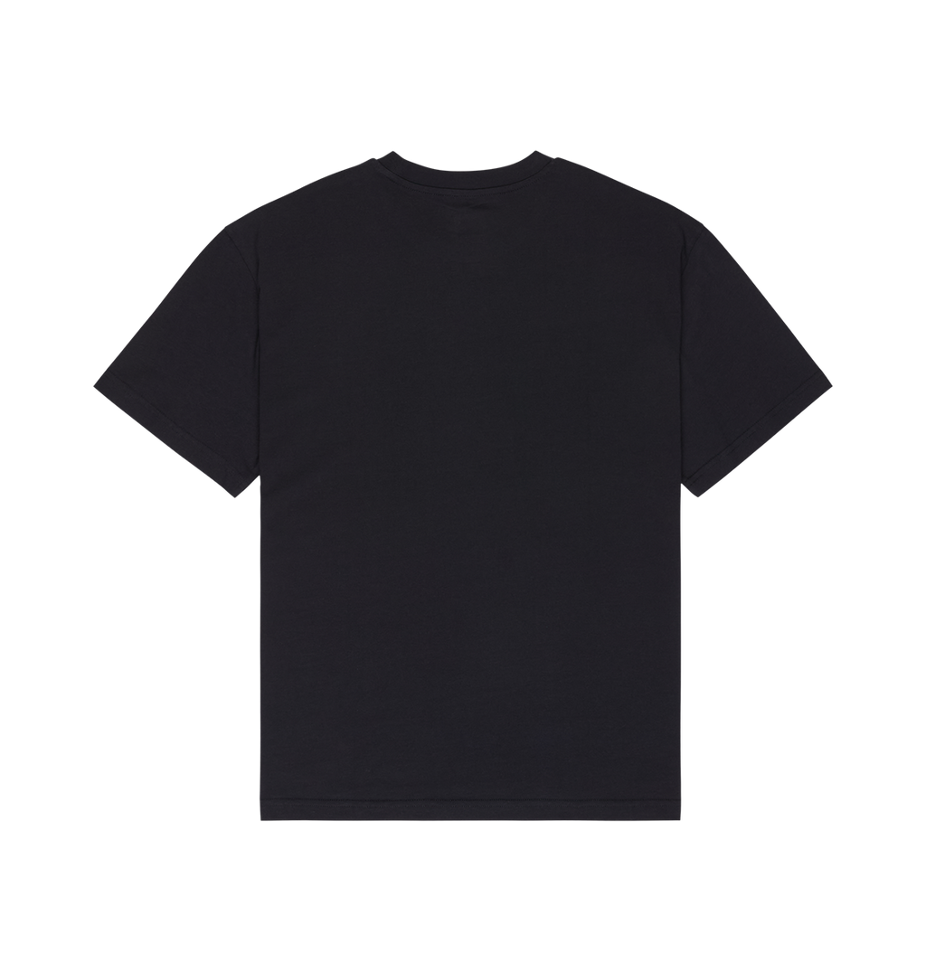 A plain black Men's DC Side Flame Tee by DC Shoes is laid flat on a white background, shown from the back with no visible logos or designs—perfect as a base layer for graphic tee lovers or to wear during casual skate sessions.